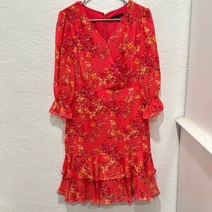 Alex Marie multicolored knee-length ruffled wrap dress